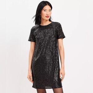 Sequin Short Sleeve Shift Dress - LOFT